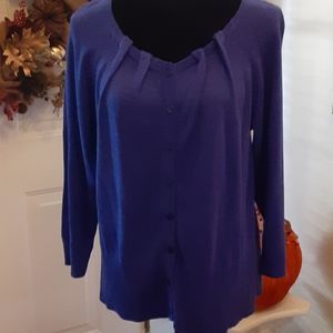 Joseph A royal blue cardigan tucks at neckline 3/4 sleeve NEW Large MSRP $68…